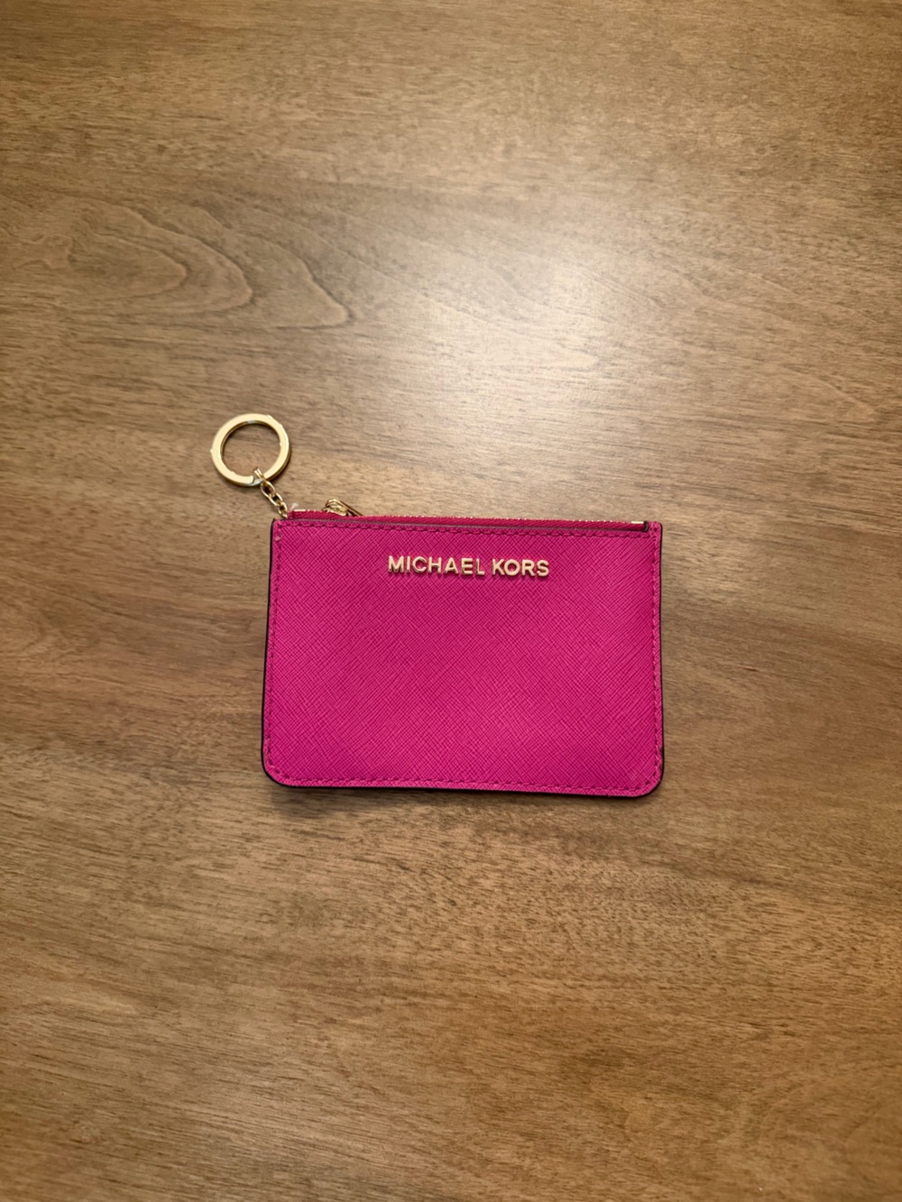 Michael Kors Hot Pink Card Holder with Gold Key Ring